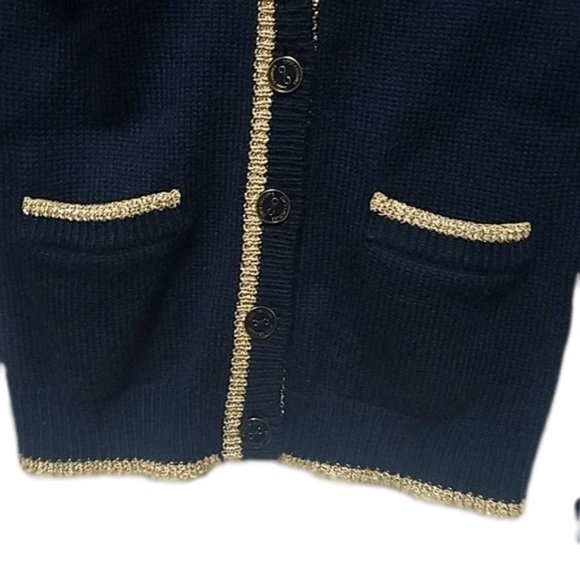 NWT Juicy Couture Regal Boyfriend Blue and Gold Cardigan Size Petite w Pockets - Picture 8 of 8